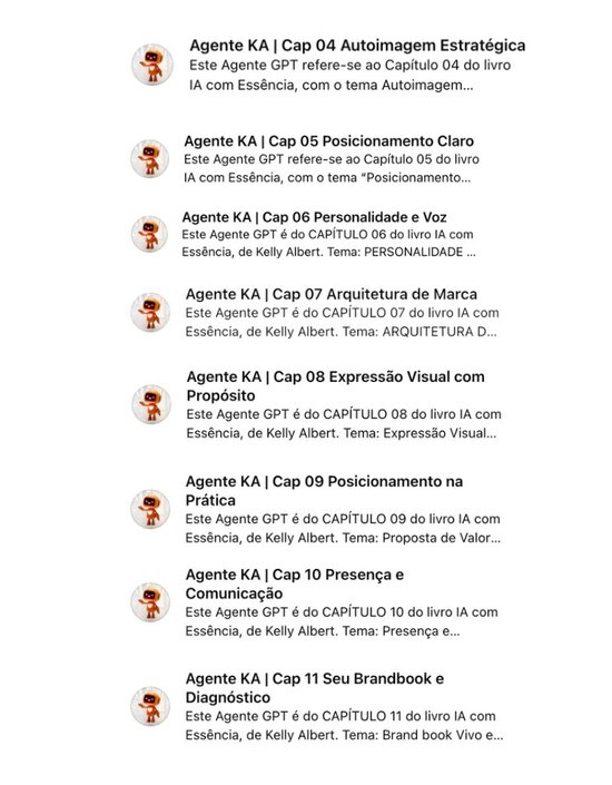 7 Agentes de IA exclusivos no ChatGPT. Capítulos 04 a 11 do livro Marca com Essência