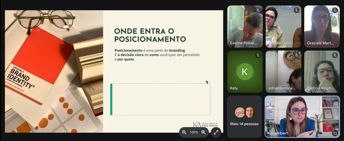 Encontro ao vivo da Mentoria Kelly Albert apresentando sobre posicionamento